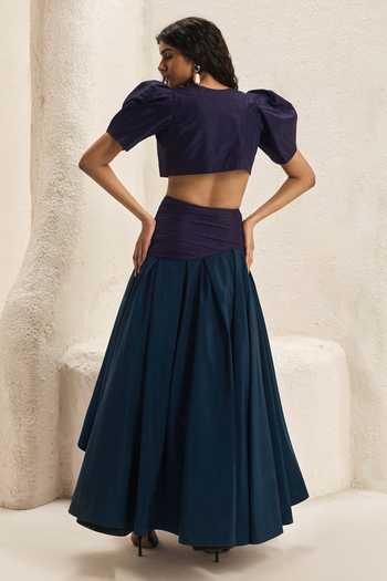 Nirmooha Volute Taffeta Top & Layered Skirt Set