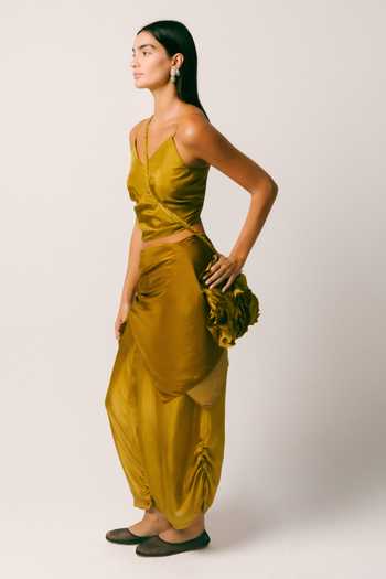 Ituvana Olive Green Silk V-neck Rimba Dhoti Pant Set Online at Aza Fashions Ituvana_Olive Green Silk V-neck Rimba Dhoti Pant Set _Online_at_Aza_Fashions