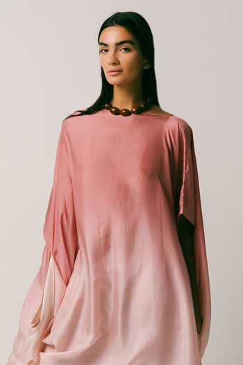 Buy_Ituvana_Pink Silk Boat Neck Bayu Ombre Kaftan Set _Online_at_Aza_Fashions