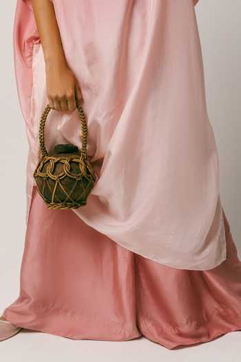 Ituvana_Pink Silk Boat Neck Bayu Ombre Kaftan Set _at_Aza_Fashions
