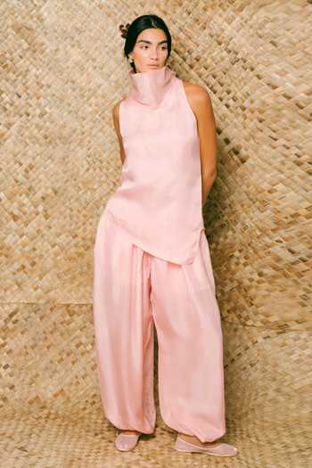 Ituvana Pink Silk High Neck Mawar Salwar Set at Aza Fashions Ituvana_Pink Silk High Neck Mawar Salwar Set _at_Aza_Fashions