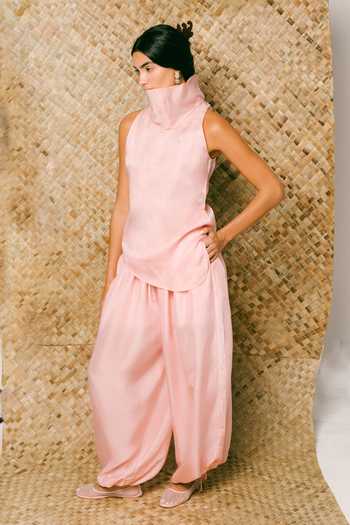 Buy Ituvana Pink Silk High Neck Mawar Salwar Set Buy_Ituvana_Pink Silk High Neck Mawar Salwar Set
