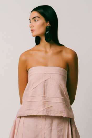 Ituvana Pink Linen Bandeau Neck Pagi Dhoti Pant Set Online at Aza Fashions Ituvana_Pink Linen Bandeau Neck Pagi Dhoti Pant Set _Online_at_Aza_Fashions