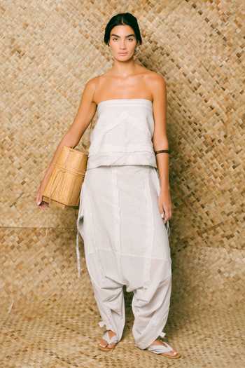 Shop_Ituvana_Mint Linen Bandeau Neck Pagi Dhoti Top And Pant Set _Online_at_Aza_Fashions