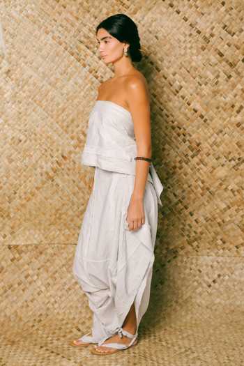 Ituvana_Mint Linen Bandeau Neck Pagi Dhoti Top And Pant Set _at_Aza_Fashions