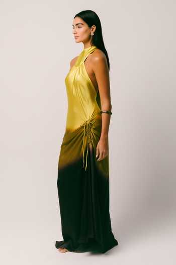 Ituvana Yellow Silk, Georgette Halter Neck Purnama Ombre Dress Online at Aza Fashions Ituvana_Yellow Silk, Georgette Halter Neck Purnama Ombre Dress _Online_at_Aza_Fashions