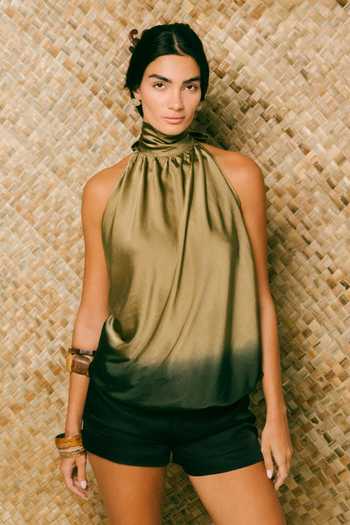 Ituvana Green Silk, Satin, Linen Halter Neck Senja Ombre Short Set Online at Aza Fashions Ituvana_Green Silk, Satin, Linen Halter Neck Senja Ombre Short Set _Online_at_Aza_Fashions