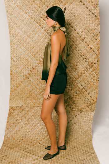 Shop Ituvana Green Silk, Satin, Linen Halter Neck Senja Ombre Short Set Online at Aza Fashions Shop_Ituvana_Green Silk, Satin, Linen Halter Neck Senja Ombre Short Set _Online_at_Aza_Fashions