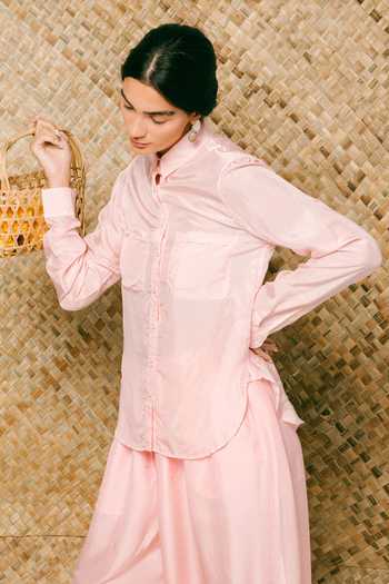 Buy Ituvana Pink Silk Collared Neck Manis Solid Salwar Set Online at Aza Fashions Buy_Ituvana_Pink Silk Collared Neck Manis Solid Salwar Set _Online_at_Aza_Fashions