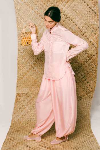 Shop Ituvana Pink Silk Collared Neck Manis Solid Salwar Set Online at Aza Fashions Shop_Ituvana_Pink Silk Collared Neck Manis Solid Salwar Set _Online_at_Aza_Fashions
