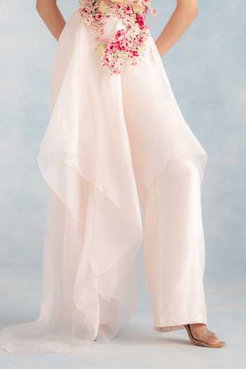 Richa Khemka Pink Silk, Organza High Neck Veeya Panelled Pant Set Online at Aza Fashions Richa Khemka_Pink Silk, Organza High Neck Veeya Panelled Pant Set _Online_at_Aza_Fashions