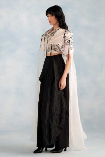 Shop Richa Khemka Ivory Organza, Georgette, Twill Noirla Draped Pant Set Online at Aza Fashions Shop_Richa Khemka_Ivory Organza, Georgette, Twill Noirla Draped Pant Set _Online_at_Aza_Fashions