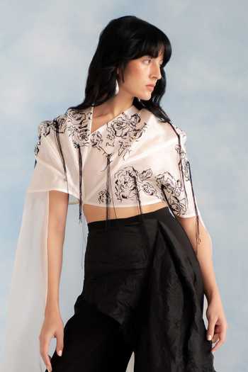 Richa Khemka Ivory Organza, Georgette, Twill Noirla Draped Pant Set at Aza Fashions Richa Khemka_Ivory Organza, Georgette, Twill Noirla Draped Pant Set _at_Aza_Fashions