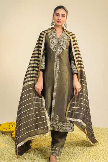 Roohbyridhimaa Black Shimmer Tissue Kurta Set 