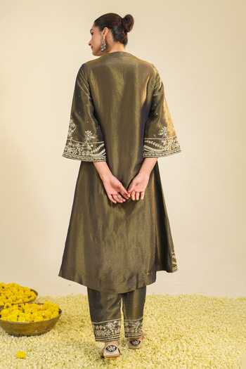 Roohbyridhimaa Black Shimmer Tissue Kurta Set 
