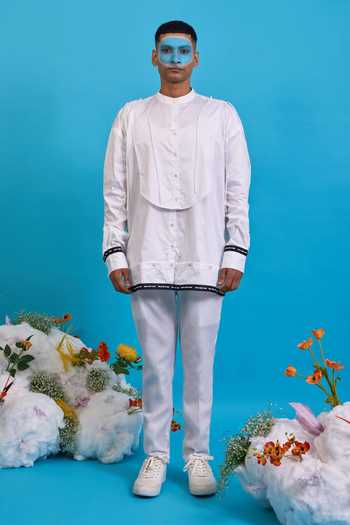 Shop Saim White Cotton Deconstructed Kurta Yoke Shirt Online at Aza Fashions Shop_Saim_White Cotton Deconstructed Kurta Yoke Shirt _Online_at_Aza_Fashions