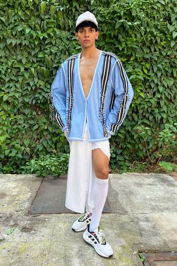 Shop Saim Sky Blue Cotton Deconstructed Reversible Jacket Online at Aza Fashions Shop_Saim_Sky Blue Cotton Deconstructed Reversible Jacket _Online_at_Aza_Fashions