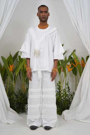 Saim White Cotton Cross Strapped Heart T Shirt at Aza Fashions Saim_White Cotton Cross Strapped Heart T Shirt _at_Aza_Fashions