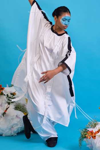 Shop_Saim_White Cotton Round Neck Suspender Kaftan And Trouser Set _Online_at_Aza_Fashions