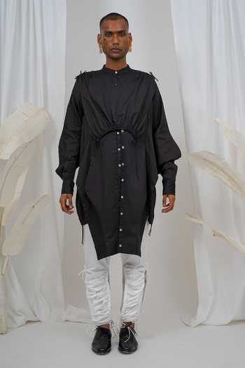 Saim_Black Cotton Apron Multi Sleeve Shirt _at_Aza_Fashions