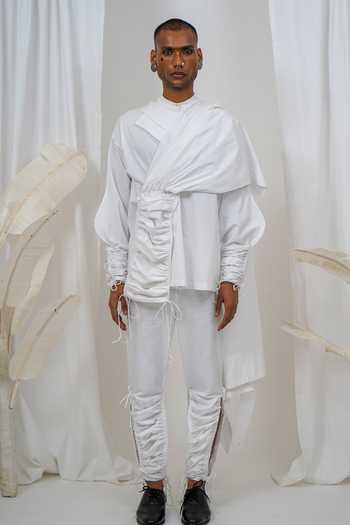 Saim White Cotton Pocket Saree Draped Shirt at Aza Fashions Saim_White Cotton Pocket Saree Draped Shirt _at_Aza_Fashions