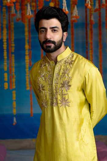 Mint Blush Green Silk Mimosa Embroidered Kurta And Pant Set Online at Aza Fashions Mint Blush_Green Silk Mimosa Embroidered Kurta And Pant Set _Online_at_Aza_Fashions
