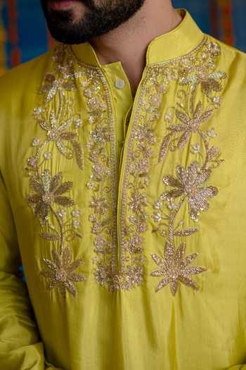 Shop Mint Blush Green Silk Mimosa Embroidered Kurta And Pant Set Online at Aza Fashions Shop_Mint Blush_Green Silk Mimosa Embroidered Kurta And Pant Set _Online_at_Aza_Fashions