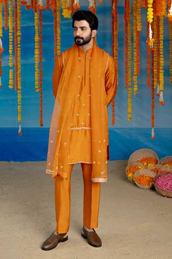 Buy Mint Blush Orange Silk Saffron Gota Patti Work Kurta Set Online at Aza Fashions Buy_Mint Blush_Orange Silk Saffron Gota Patti Work Kurta Set _Online_at_Aza_Fashions