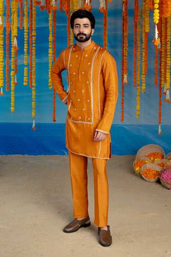 Mint Blush Saffron Gota Patti Work Kurta Set 