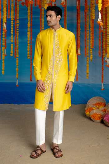 Buy Mint Blush Yellow Chanderi Silk Sunray Embroidered Kurta Set Online at Aza Fashions Buy_Mint Blush_Yellow Chanderi Silk Sunray Embroidered Kurta Set _Online_at_Aza_Fashions