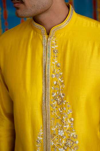 Shop Mint Blush Yellow Chanderi Silk Sunray Embroidered Kurta Set Online at Aza Fashions Shop_Mint Blush_Yellow Chanderi Silk Sunray Embroidered Kurta Set _Online_at_Aza_Fashions