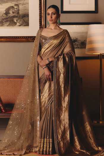 MATSYA The Sheeshraag Walnut Silk Saree With Blouse