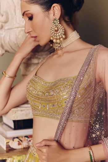 MATSYA Yellow Silk, Tissue Square Neck The Roman Bouquet Floral Embroidered Lehenga Set Online at Aza Fashions MATSYA_Yellow Silk, Tissue Square Neck The Roman Bouquet Floral Embroidered Lehenga Set _Online_at_Aza_Fashions
