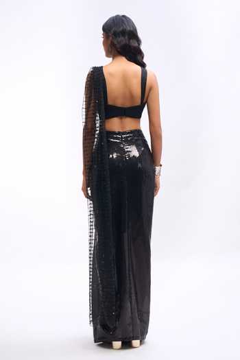 Aariyana Couture Sequin Draped Saree Skirt Set With Blouse