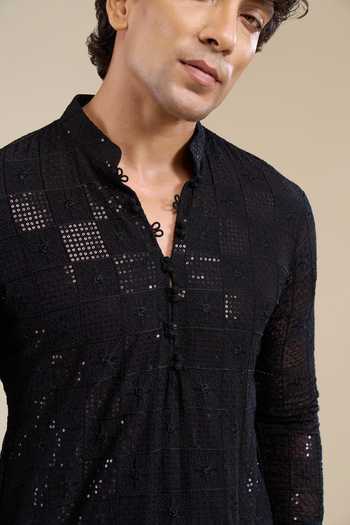 Aariyana Couture Black Cotton Hand Work Embroidered Kurta Set Online at Aza Fashions Aariyana Couture_Black Cotton Hand Work Embroidered Kurta Set _Online_at_Aza_Fashions