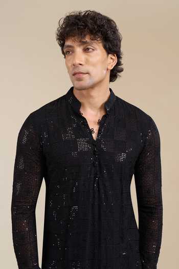 Aariyana Couture Black Cotton Hand Work Embroidered Kurta Set at Aza Fashions Aariyana Couture_Black Cotton Hand Work Embroidered Kurta Set _at_Aza_Fashions