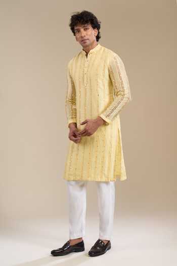 Aariyana Couture Yellow Cotton Hand Work Embroidered Kurta Online at Aza Fashions Aariyana Couture_Yellow Cotton Hand Work Embroidered Kurta _Online_at_Aza_Fashions