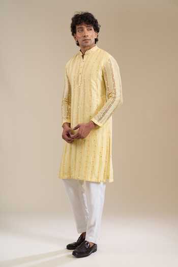 Shop Aariyana Couture Yellow Cotton Hand Work Embroidered Kurta Online at Aza Fashions Shop_Aariyana Couture_Yellow Cotton Hand Work Embroidered Kurta _Online_at_Aza_Fashions