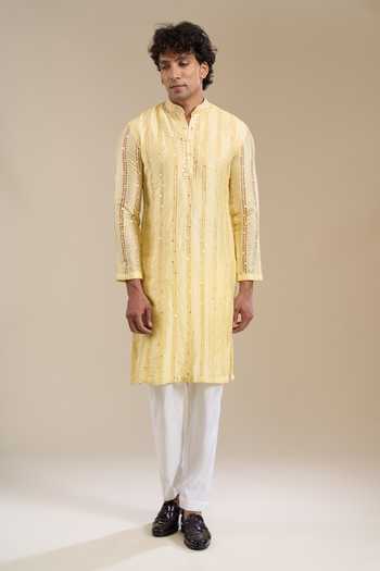 Aariyana Couture Yellow Cotton Hand Work Embroidered Kurta at Aza Fashions Aariyana Couture_Yellow Cotton Hand Work Embroidered Kurta _at_Aza_Fashions