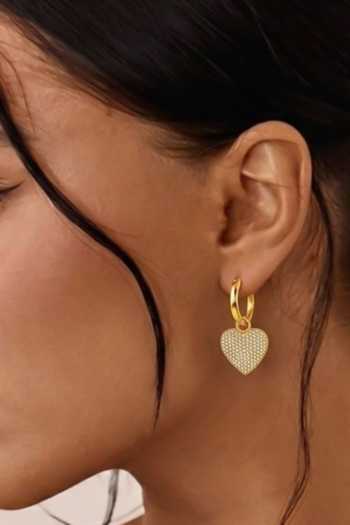 Arvino Crystal Pave Heart Charm Hoop Earrings 