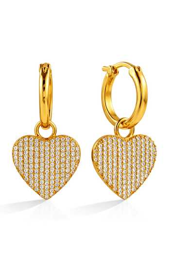 Arvino Crystal Pave Heart Charm Hoop Earrings 