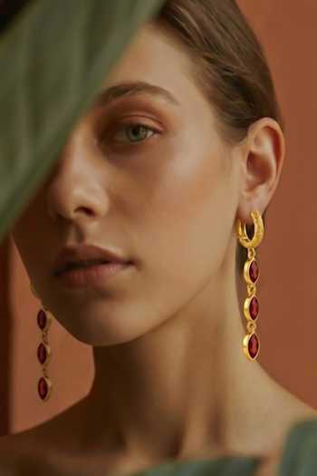 Arvino Red Garnet Triple Drop Earrings Online at Aza Fashions Arvino_Red Garnet Triple Drop Earrings _Online_at_Aza_Fashions