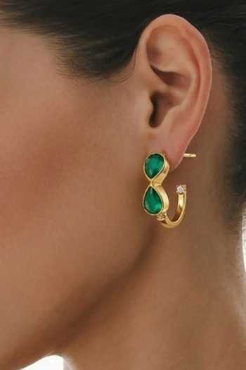 Shop Arvino Green Onyx Stone Embellished Hoop Earrings Online at Aza Fashions Shop_Arvino_Green Onyx Stone Embellished Hoop Earrings _Online_at_Aza_Fashions
