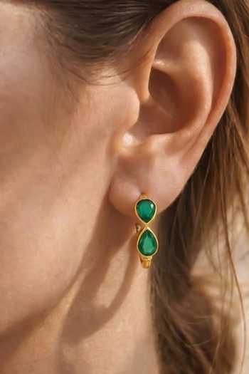 Arvino Green Onyx Stone Embellished Hoop Earrings at Aza Fashions Arvino_Green Onyx Stone Embellished Hoop Earrings _at_Aza_Fashions