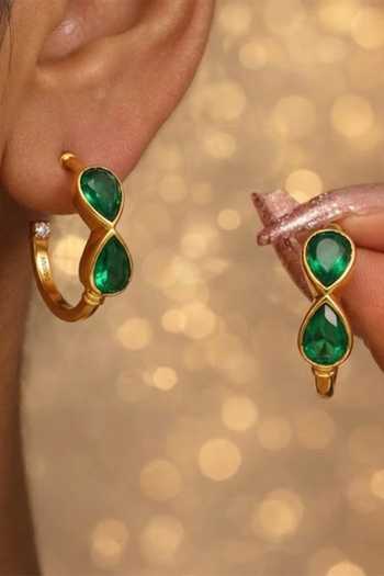 Buy Arvino Green Onyx Stone Embellished Hoop Earrings Buy_Arvino_Green Onyx Stone Embellished Hoop Earrings