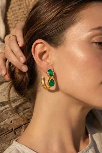 Arvino Onyx Stone Embellished Hoop Earrings 