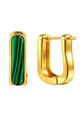 Arvino Gold Plated Malachite Embellished Earrings Online at Aza Fashions Arvino_Gold Plated Malachite Embellished Earrings _Online_at_Aza_Fashions