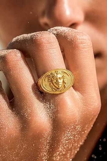 Shop Arvino Gold Plated Face Medallion Ring Online at Aza Fashions Shop_Arvino_Gold Plated Face Medallion Ring _Online_at_Aza_Fashions