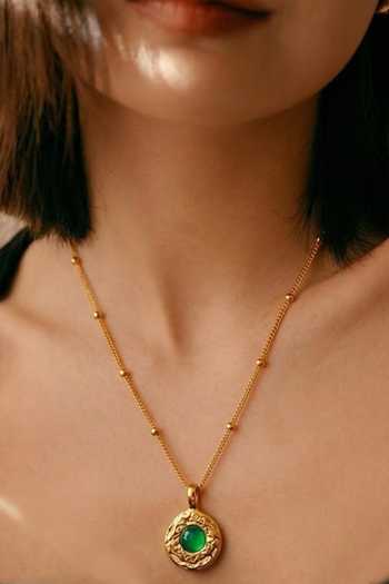 Buy Arvino Green Textured Medallion Pendant Necklace Online at Aza Fashions Buy_Arvino_Green Textured Medallion Pendant Necklace _Online_at_Aza_Fashions