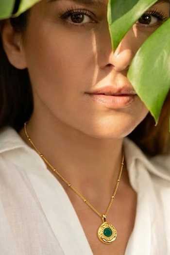 Shop Arvino Green Textured Medallion Pendant Necklace Online at Aza Fashions Shop_Arvino_Green Textured Medallion Pendant Necklace _Online_at_Aza_Fashions